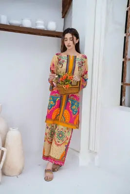 Trendy Women's Stitched Suit - 2 Pcs Printed Shirt and Trouser Set