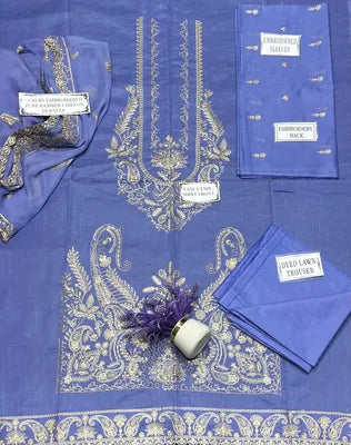 3 Pcs Women's Unstitched Embroidered Suit Loved by 31+