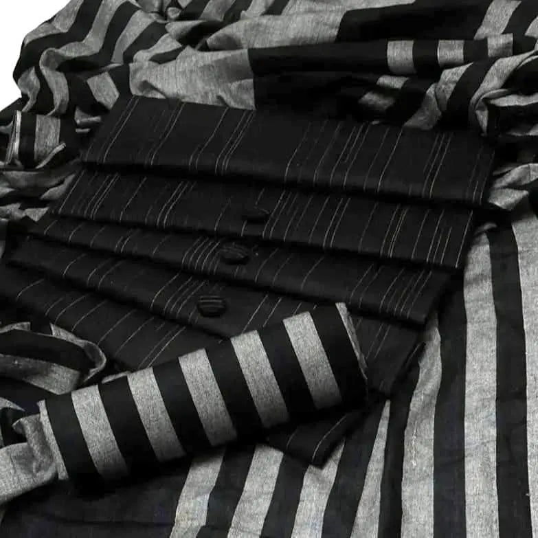 Black Striped 3-Piece Kurta Set for Women