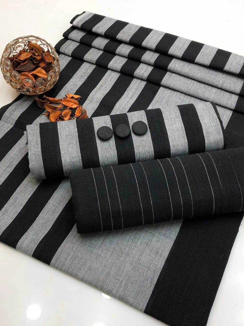 Black Striped 3-Piece Kurta Set for Women