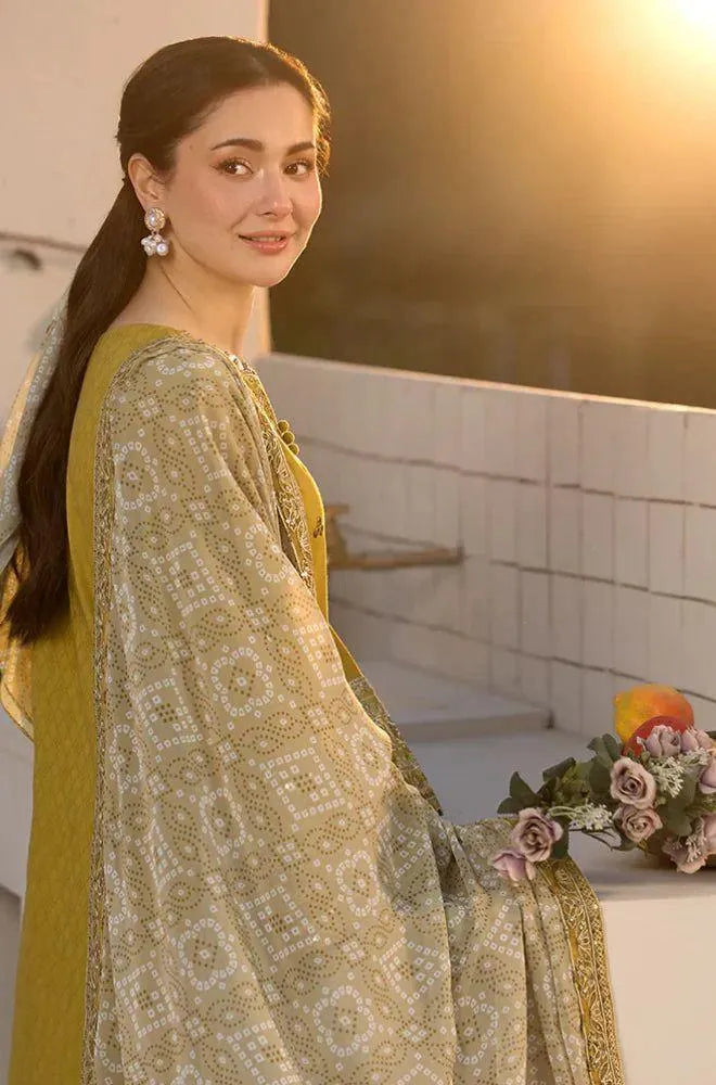 Mustard Embroidered 3Pcs Women's Lawn Suit Set