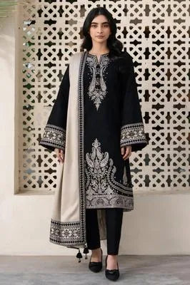 Black Embroidered 3-Piece Lawn Suit for Women