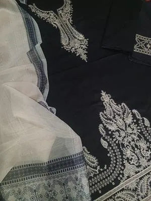 Black Embroidered 3-Piece Lawn Suit for Women