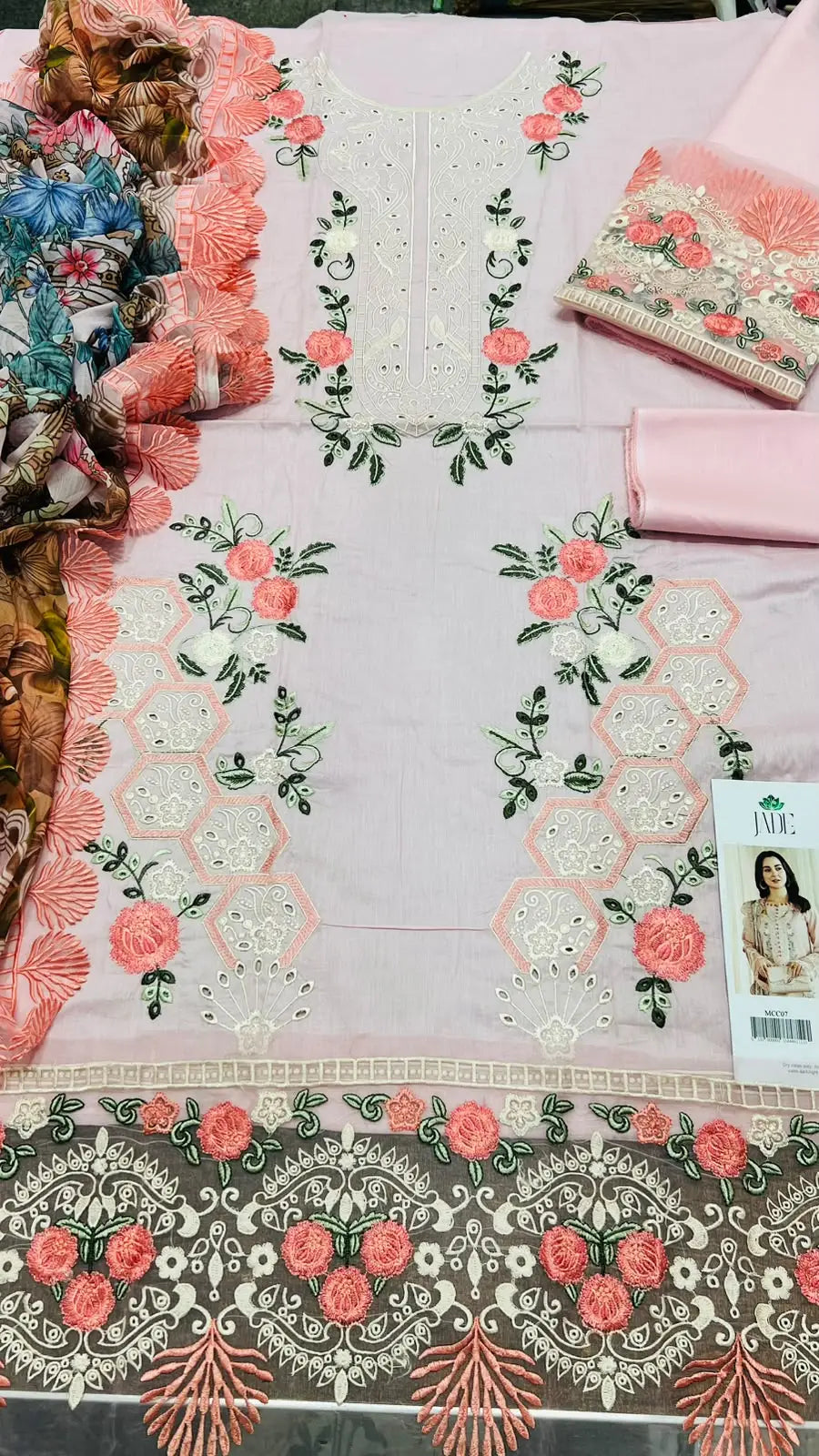 3 Pcs Women's Unstitched Chikankari Embroidered Suit