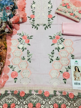 3 Pcs Women's Unstitched Chikankari Embroidered Suit