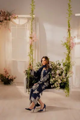 Elegant Women's Stitched Linen Suit with Embroidered Design - 3 Pcs