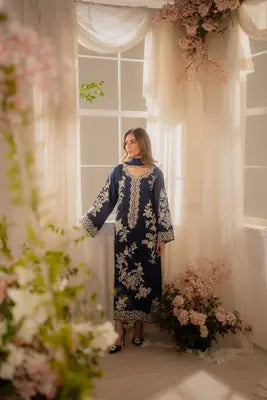 Elegant Women's Stitched Linen Suit with Embroidered Design - 3 Pcs