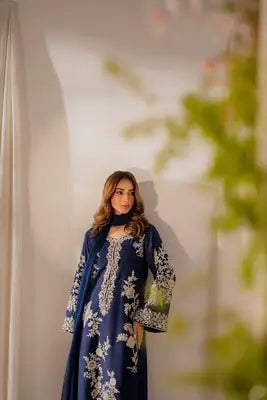 Elegant Women's Stitched Linen Suit with Embroidered Design - 3 Pcs