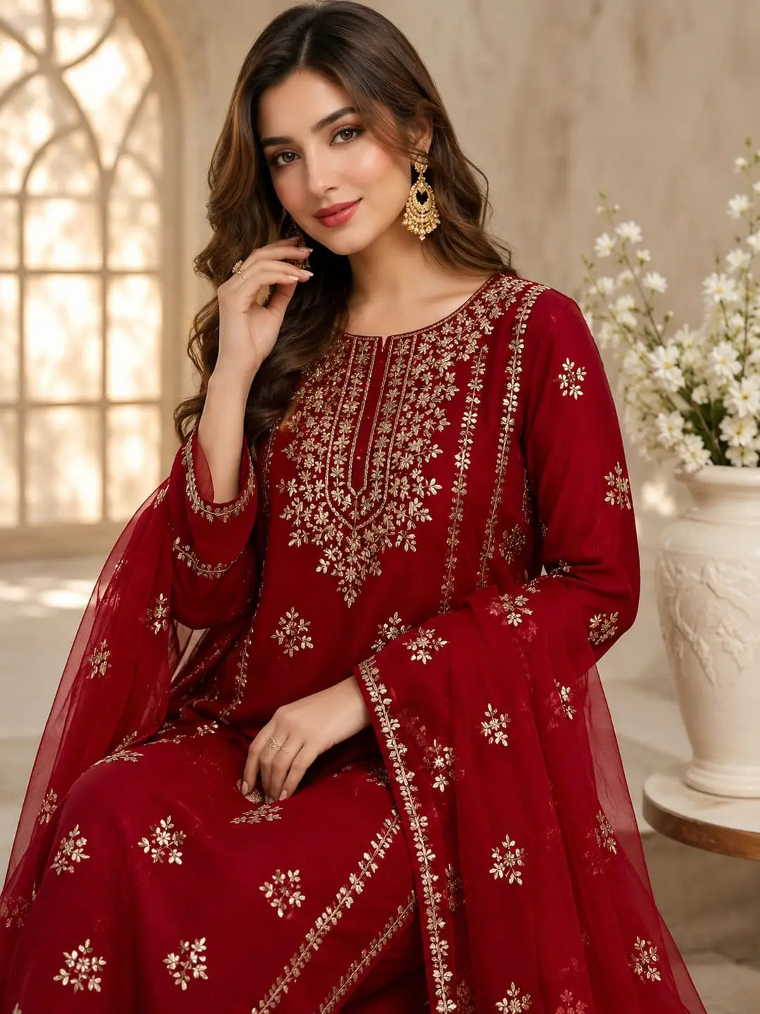 2 Pcs Women's Unstitched Gota Work Suit