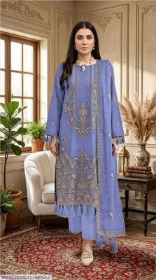 3 Pcs Women's Unstitched Embroidered Suit Loved by 31+