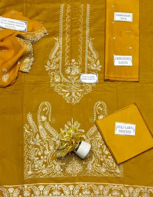 3 Pcs Women's Unstitched Embroidered Suit