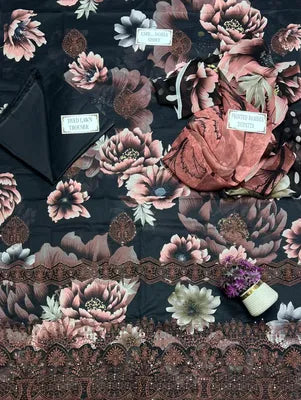 3 Pcs Women's Unstitched Printed Suit