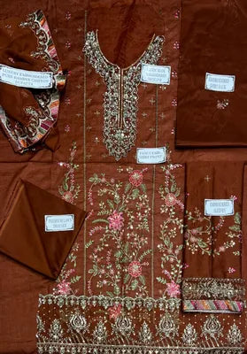 3 Pcs Women's Unstitched Embroidered Suit
