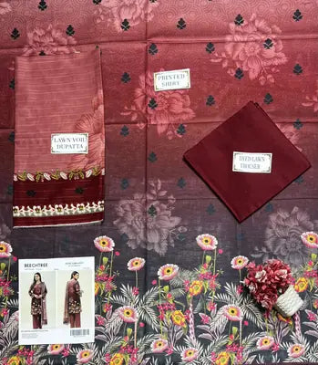 3 Pcs Women's Unstitched Printed Suit