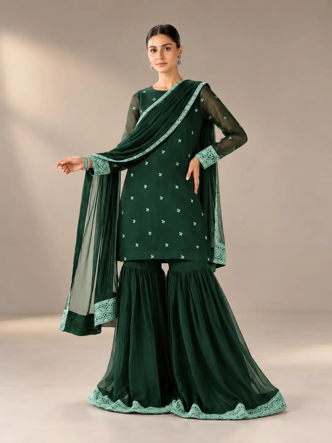 3 Pcs Women's Unstitched Sequins Embroidered Suit