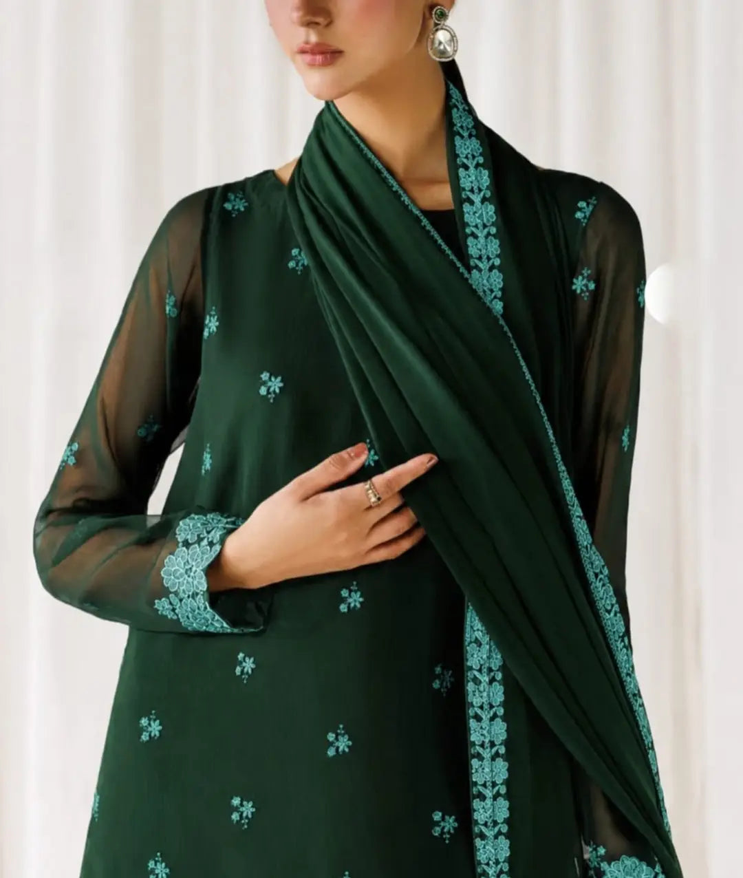 3 Pcs Women's Unstitched Sequins Embroidered Suit