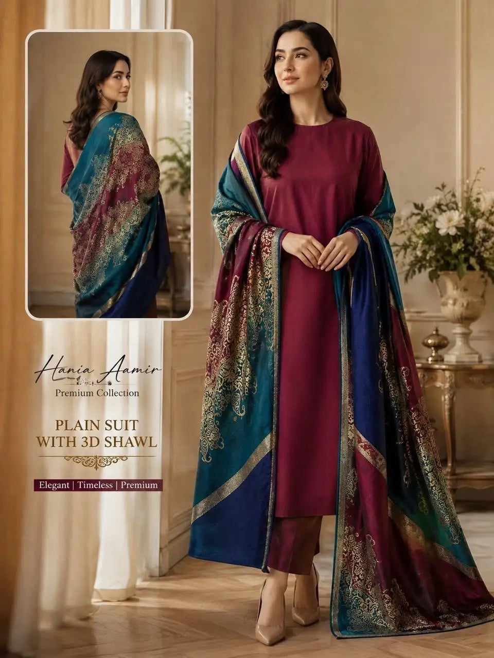 3 Pcs Women's Unstitched Plain Suit