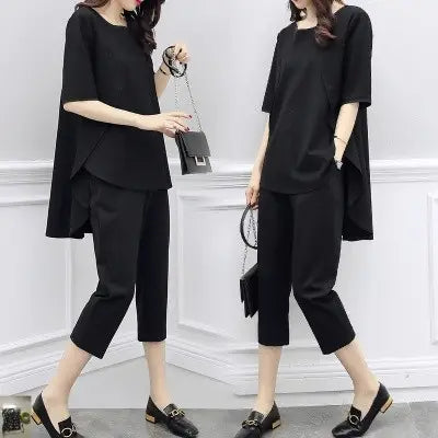 Black Loose Slimming Women's 2-Piece Suit Spring Summer