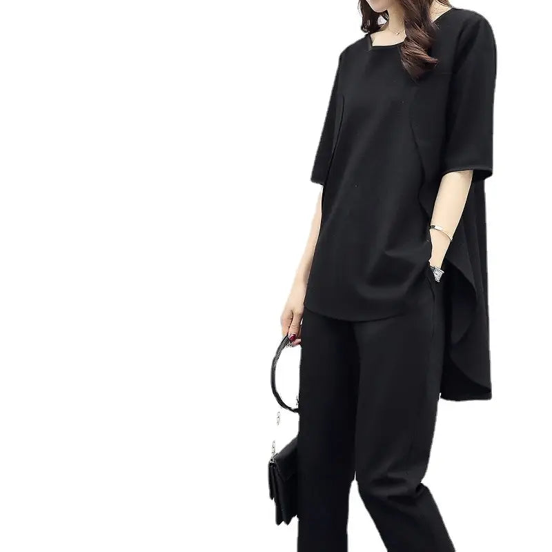 Black Loose Slimming Women's 2-Piece Suit Spring Summer