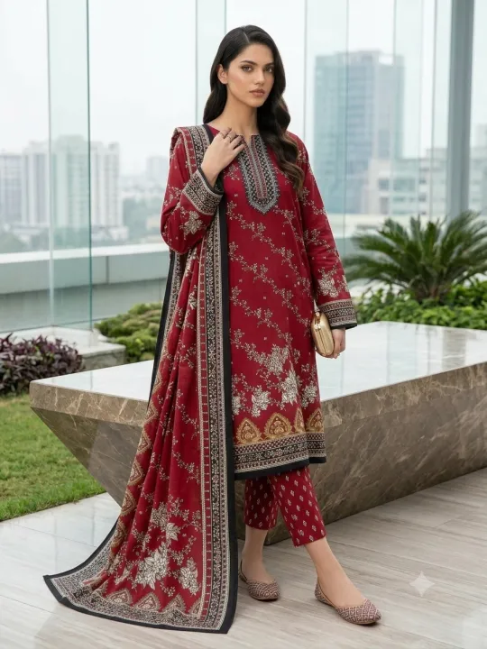 Unstitched Fabric For Women Lawn Suit - 3 Piece Printed Lawn Dress Summer Collection Ladies Fancy Designer Suit Printed Shirt Trouser Dupatta Pakistani Lawn Fabric Women Clothing New Arrivals Casual Wear Party Wear The Suit Loom , Print 3Pc Unstitched