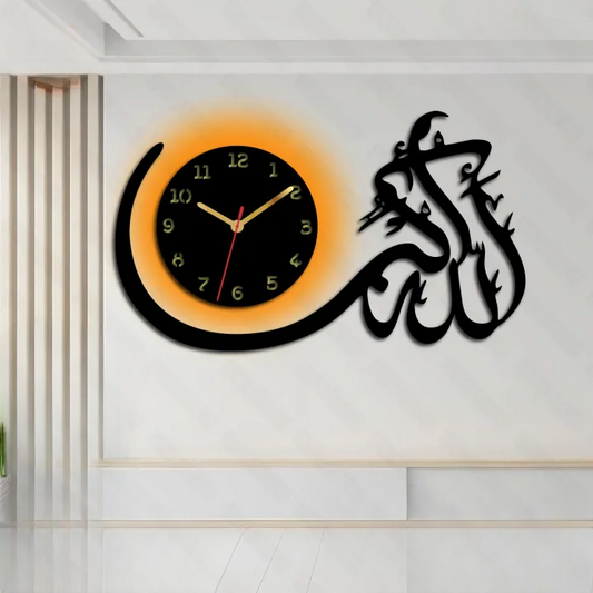 Allah hu Akbar Islamic Wall Clock with light Hanging Decor | Home Decor Living Room And Offices And For Gifts