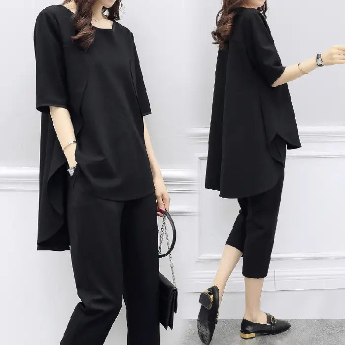 Black Loose Slimming Women's 2-Piece Suit Spring Summer